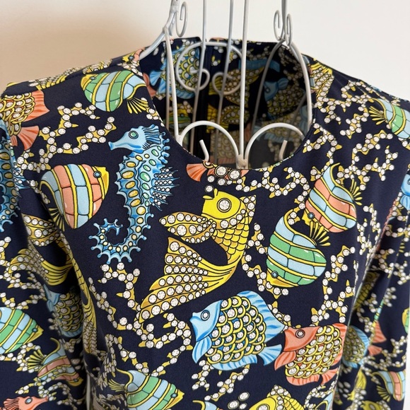 J. MCLAUGHLIN FISH NOVELTY PRINT CATALINA CLOTH DRESS BODYCON SZ XS 3/4 SLEEVE - Picture 5 of 9